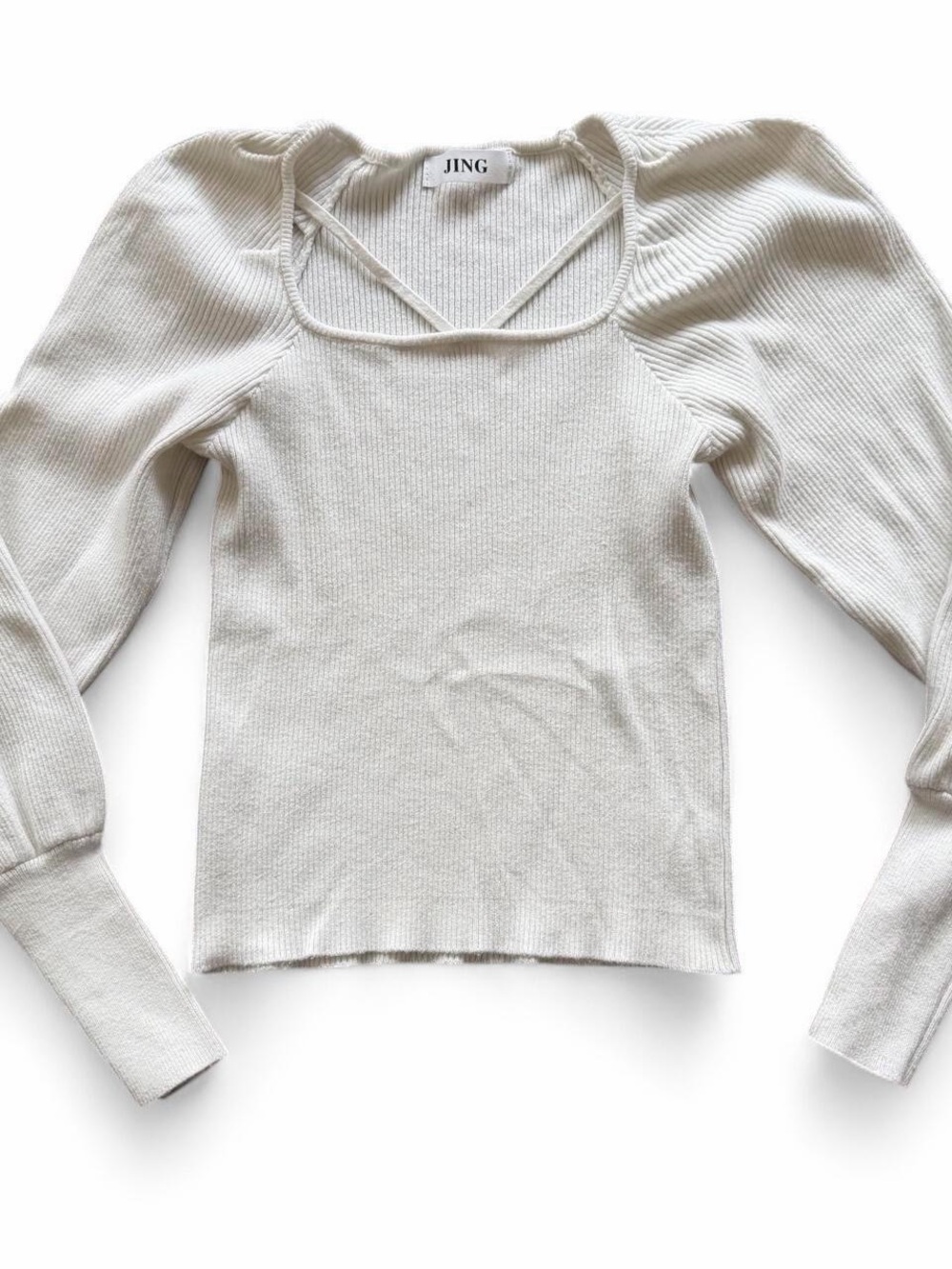 Cream Ribbed Square-Neck Sweater‎